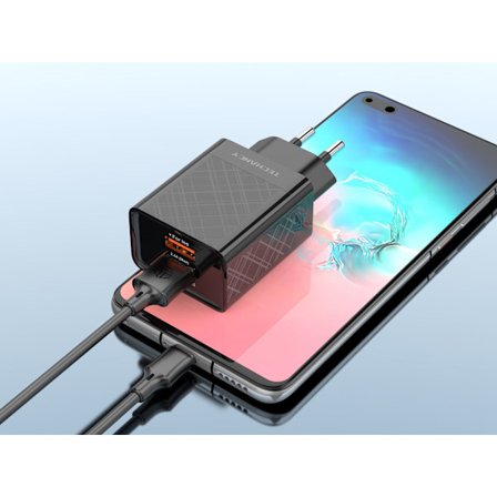 Techancy/Snabbladdare/USB Typ C/2.4A/Dubbla Portar/1M