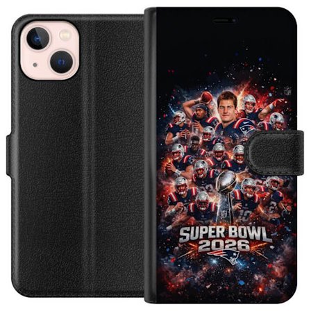 Kompatibel Tegnebogsetui til Apple iPhone 13 Super Bowl 2026 plakat med New England Patriots og NFL-pokal i eksplosiv sportsdesign