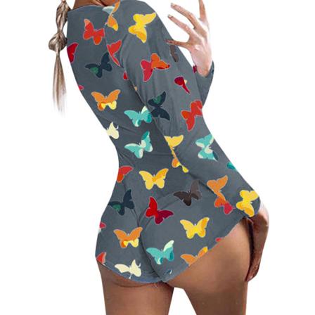 Kvinnor Sexig Långärmad Kort Jumpsuit V-ringad Breasted Body