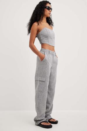 NA-KD Pantalon cargo en tissu mélangé à taille mi-haute - Pantalon cargo - Gris - EU 44