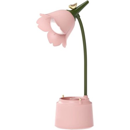 Børne LED skrivebordslampe (Pink), USB genopladelig blomst fugl bordlampe, læselampe med justerbart lys og berøringsføler, værelsesdekorationslampe