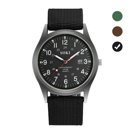 Herreur Mode Herreur Militærur Vævet Nylonrem Kalender Quartz Ur til Mænd Under Festival Julegave til Kæreste