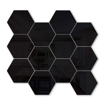 12 st Topfjäder Hexagoner Mirror Kakel Väggdekal 3D Akryl Spegel Väggdekor Dekor Stick På Modern Dekal För Hem Black L
