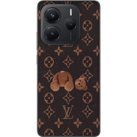 Kompatibel Mobilcover til Xiaomi Xiaomi Redmi Note 14 5G Luksuriøst monogrammønster med knust bamse i mørk modeæstetik