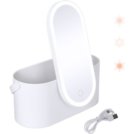 Sminkorganisatörlåda med spegel och LED-belysning, bärbar för resor