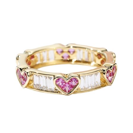 Damring Peach Hjärta Rhinestones Smycken Ihålig Kubisk Zirkonia Finger Ring Födelsedagspresent