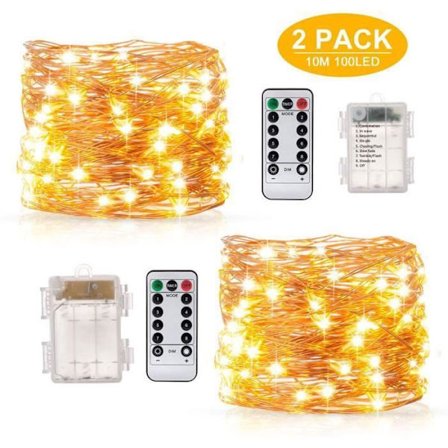 2×10M 200LED Batteridrevne Lyssnore til Indendørs/Udendørs/Jul/Bryllup og Terrasse Græsplæne Vandtæt IP67