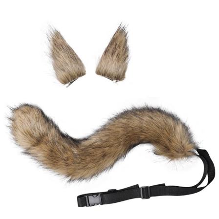 Fuskpäls Katt Räv Varg lurvig svans och öron för Halloween SQBB