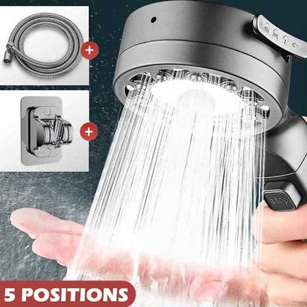 Dusjhode med 5 moduser og stoppknapp – inkl. støtte og 1,5 m slange_TF_TF