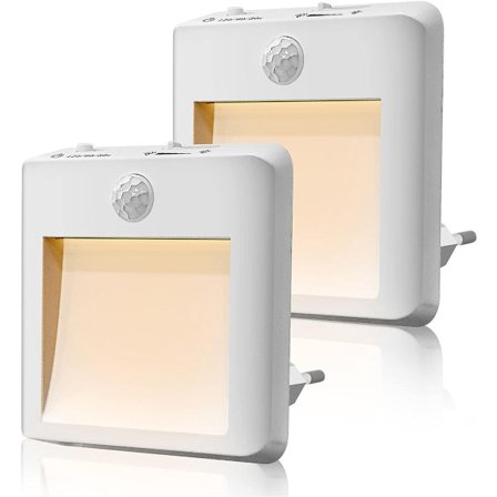 Nattlampa, LED Nattlampa Uttag 2 stycken, Nattlampa med Rörelsesensor, Nattlampa Barnrum, varmvit