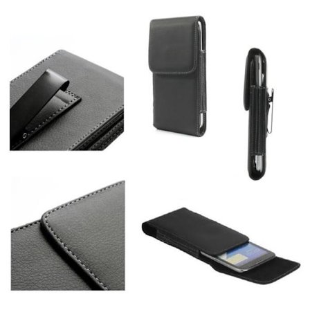 ETUI HUSK CLIP METALLISK BELT VERTIKAL KLÄMMA I PU FÖR => SAMSUNG GALAXY GRAND NEO PLUS DUAL > SVART