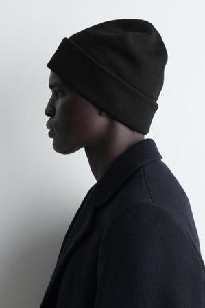 COS Men's Berretto In Lana Doppiata in Nero