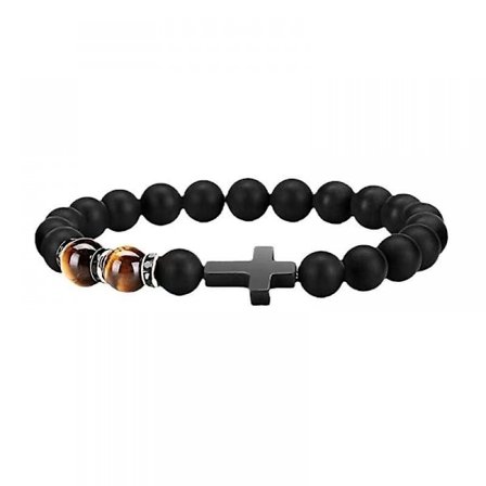 Armband - Fint smyckeUnisex Cross Armband - Tigeröga & Obsidian Mix