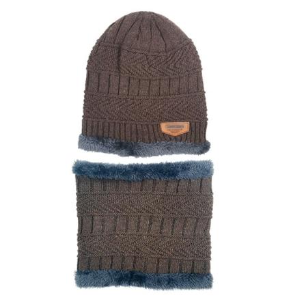 Varm vinterstrikket beaniehue Uldbetræk Hals Todelt fleeceforet Ridning Vindtæt Pullover Unisex Dark coffee Color M