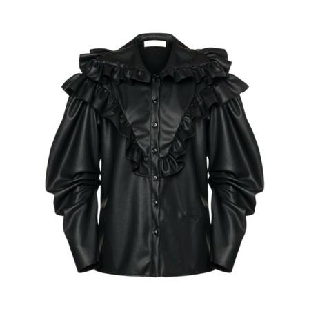 Philosophy di Lorenzo Serafini Ruffled Shirt Sort, Dame Skjorter
