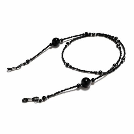 Senil streng briller med briller i ledningen halsstropp med perler - svart