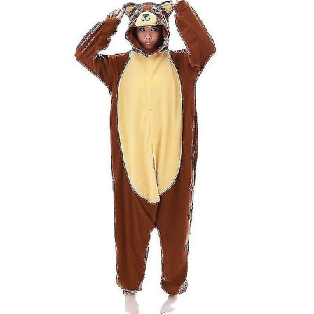 Aikuisten yksiosainen pyjama, Eläin Kigurumi Onesie Miesten Naisten Kokovartalopyjama Sarjakuva Karhu Pyjama-asu