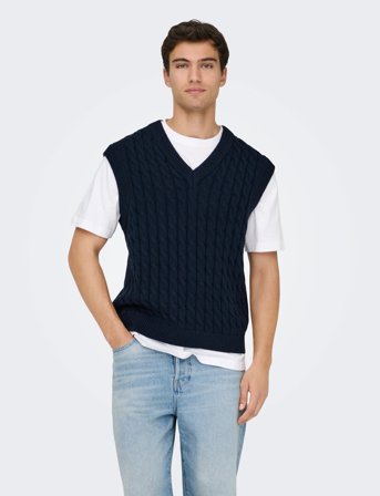 ONLY & SONS Onskicker Life Rlx 3 Cable Vest Knit - Navy - L