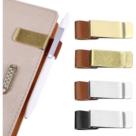 Set med 4 Retro Metall Läder Pennhållare med Klämmor för Journal, Anteckningsblock, Planerare, Urklipp, Kalendrar, Tidskrifter