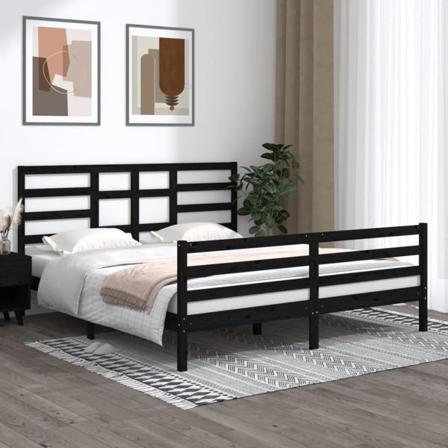 Vidaxl Sängram Svart Massivt Trä 180x200 Cm Svart