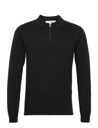 Slhzachery Ls Knit Solid Polo M Black Selected Homme
