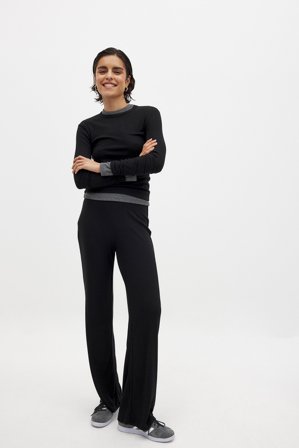 NA-KD Basic Mjuka ribbade vida byxor - Byxor med hög midja - Svart - S