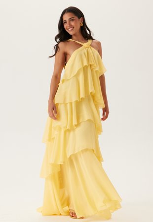 VERO MODA - Vmfelicia Sl Ruffle Maxi Dress - Pale Banana - Kläder - - Bubbleroom