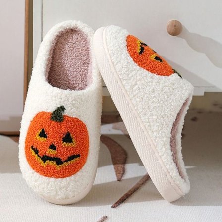 1 par mjuka halloween pumpa tofflor Comfort Closed Toe Flat Tofflor black Z black