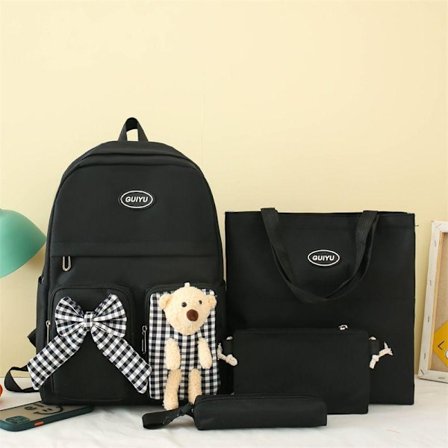 Skolryggsäck för tjejer, ny ryggsäck för grundskolan, college, campus, söt ryggsäck - svart