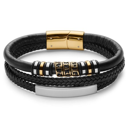 Bracciale con targhetta color oro e finta pelle con rune per uomini - Bracciali in pelle