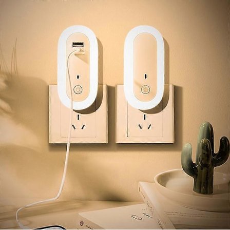 Oval fjernkontroll LED vegglampe med dobbel USB mobiltelefonlader grensesnitt enkel LED vegglampe USB nattlys