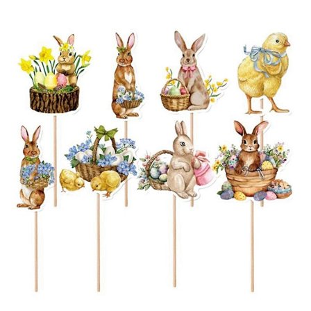 8 stk søte kylling kanin egg stil cupcake topper påskefestival bursdagsfest baby shower dekorasjoner