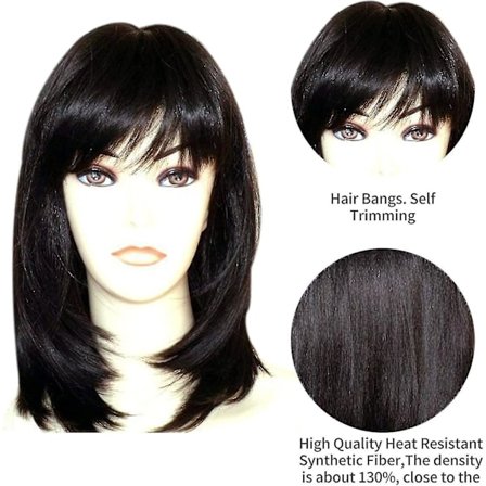 Jubee Keskipitkät Naisten Mustat Peruukit Naisten Peruukit