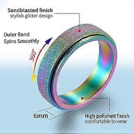 Spinnerring för kvinnor, ångestlindring - 3 st 6 mm rostfritt stål sandblästrad glitterfinish roséguld silver regnbågsfärg fidget ring band set