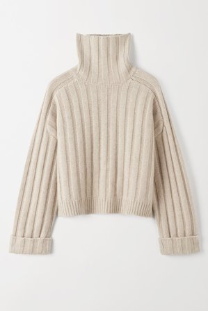 Soft Goat - Ribbed Turtleneck - Kashmirtröja dam - L - Natural Sand