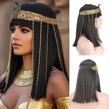 Cleopatra Cosplay Paryk, 30 cm Glat Lige Paryk med Pandehår (FMY)