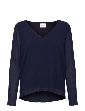 Vikatelin Plisse L/S V-Neck Top/Su Blue Vila