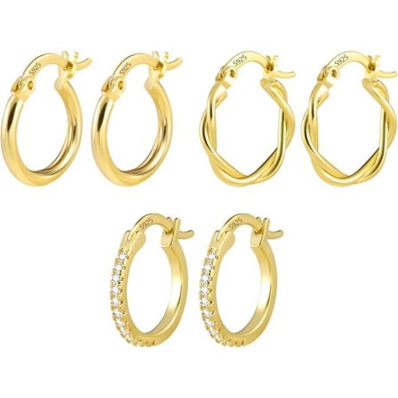 (B-Or) Damörhängen, 925 Sterling Silver Hoop Örhängen, 14K Guldpläterade, Rostfria Stål Hoop Örhängen, Guld Örhängeset