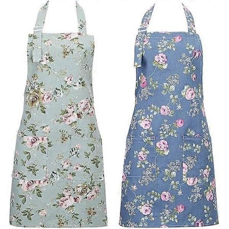 2-pak Køkkenforklæder til Kvinder, Justerbare Blomsterforklæder Kok Bagerforklæde med Store Lommer til Madlavning Bagning Havearbejde