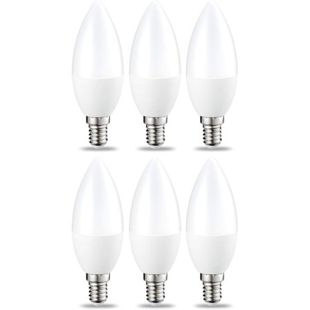 Sæt med 6 små LED-pærer i form af en flamme, Edison-skruesokkel E14 5W (svarende til 40W) Varmt hvidt ikke-dæmpbart lys