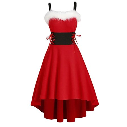 Dame Stropløs Jule Midi Kjole Julekostume Kjole
