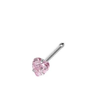 1 st. Näspiercing i 316L stål med 3 mm Hjärtformad Rosa CZ