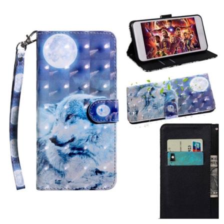 Huawei P Smart 2019 vaalea piste koriste nahkainen flip Suojakotelo - Valkoinen Susi White