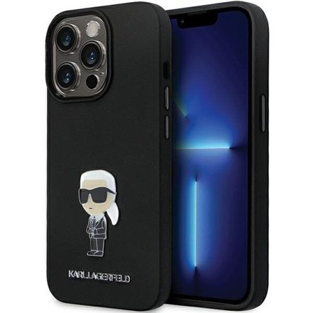 Karl Lagerfeld KLHCP14LSMHKNPK etui til iPhone 14 Pro - sort silikone Ikonik Metal Pin