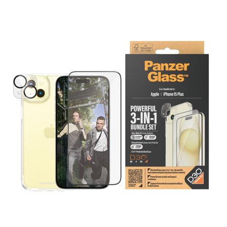Panzer 3-in-1 Pack iPhone 15 Plus PanzerGlass - High quality tempered glass screen protector