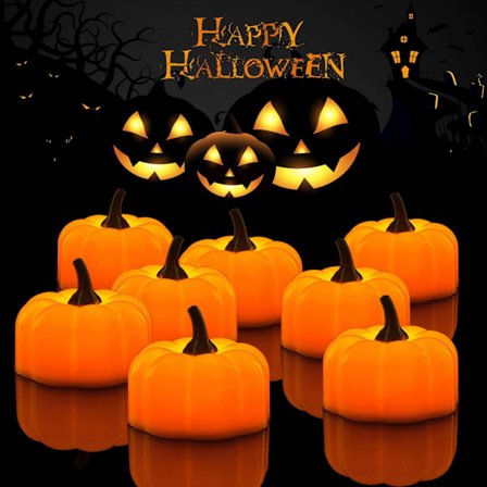 12-pack LED Halloween-pumpa-lampor, Jack-O'-Lantern, liten Fli
