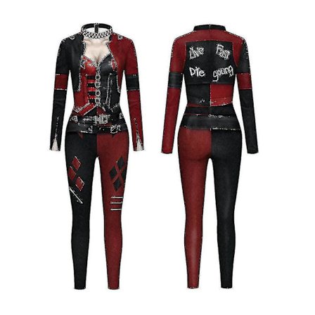 Dam Harley Quinn Kostym Klassisk Harley Quinn Halloween Cosplay Costume Jumpsuit
