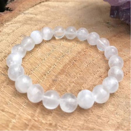 8mm Naturlig Selenitt Håndlaget Mala Armbånd Meditasjon Healing Reiki Ruyi Buddhisme Elastisk Chakas Mansjett