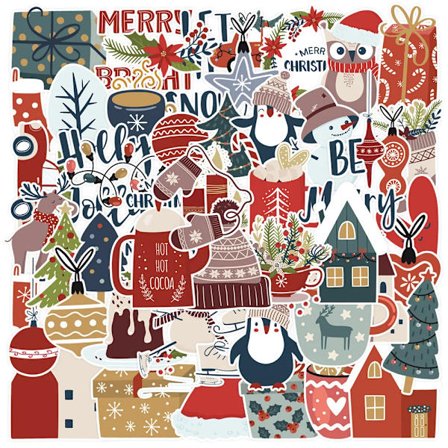 50pcs Happy New Year Merry Christmas Stickers For Ipad Stationery Craft Supplies Bright Sticker Vintage Scrapbooking Material