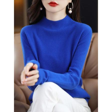 Kvinnor Stickat Höst Vinter Tröja Hel Ull Halv Turtleneck Dam Base Pullover Klein blue 106*61*60cm